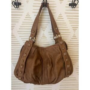 Junior Drake Studded Brown Soft Distressed Leather Boho Handbag Purse